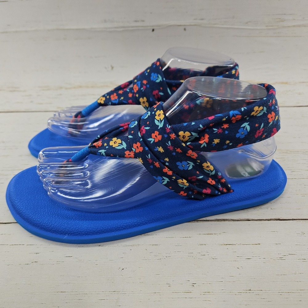 Sanuk Yoga Sling Burst Girls Youth Sandal Size 6-7 Blue Floral Flip Flop 1093851